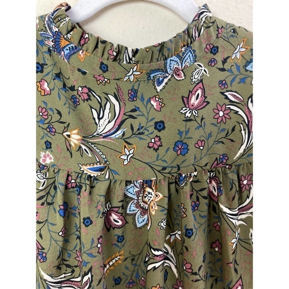 Rachel Zoe Paisley Floral Olive Button Up Blouse‎ Size Small - Picture 7 of 7